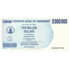 P54 Zimbabwe - 5.000.000 Dollars Year 2008/2008 (Bearer Cheque)